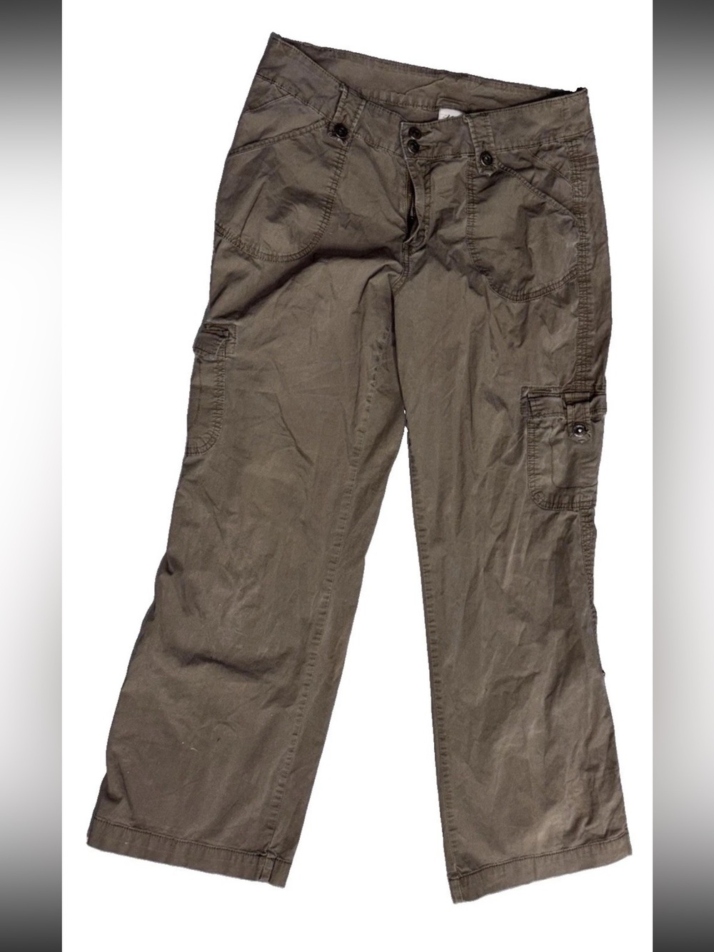 Venezia Y2K Baggy Cargo Pants Womens 14 Beige Khaki Cotton Stretch Roll Tab